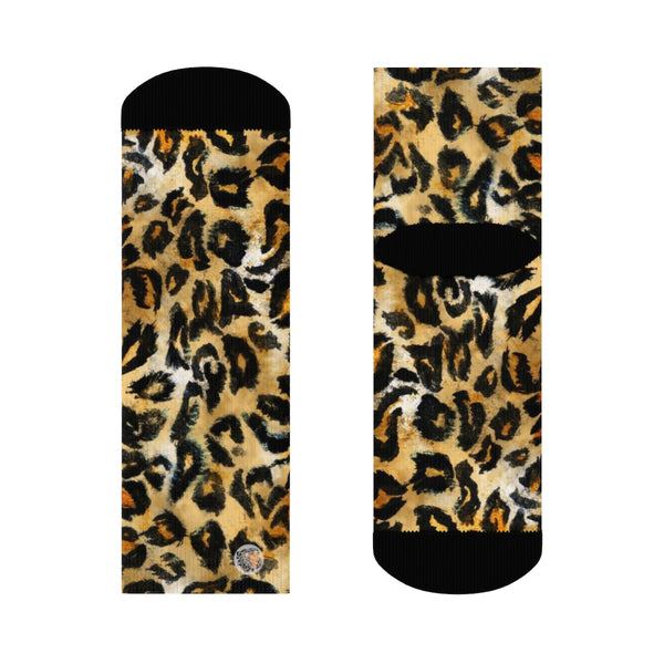 Snow Leopard Animal Skin Print Designer Ankle or Crew Elastic 1 Size Fleece Lined Socks-Socks-Ankle-Heidi Kimura Art LLC