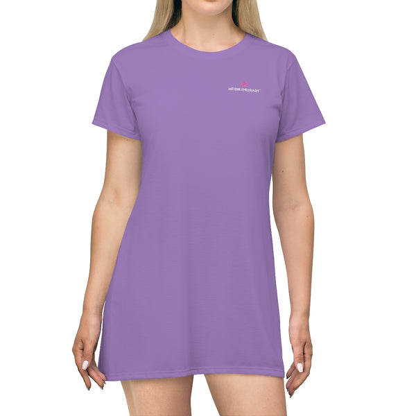Solid Purple T-Shirt Dress, Solid Purple Color Oversized Best Modern Minimalist Print Crewneck Women's Long T-Shirt Dress For Women - Made in USA (US Size: XS-2XL)