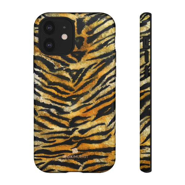 Tiger Stripe Print Phone Case, Animal Print Tough Designer Phone Case -Made in USA-Phone Case-Printify-iPhone 12-Glossy-Heidi Kimura Art LLC