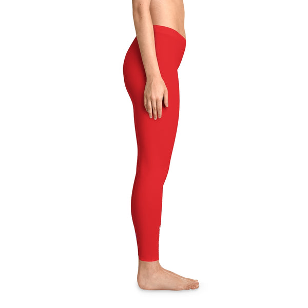 Red Solid Color Casual Tights, Red Solid Color Designer Comfy Women's Stretchy Leggings- Made in USA
