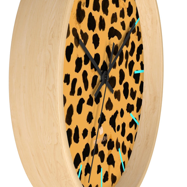 Brown Cheetah Print Wall Clock, Animal Print Best 10 in. Dia. Indoor Clock- Made in USA-Wall Clock-Heidi Kimura Art LLC