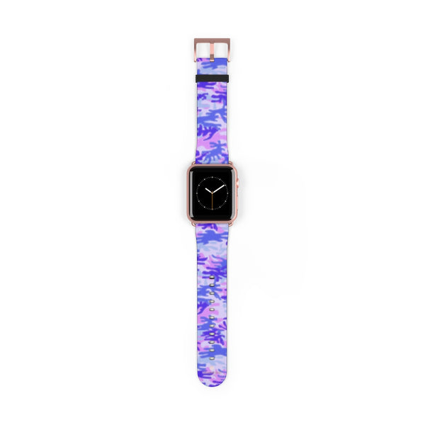 Purple Pink Camo Military Print 38mm/42mm Watch Band For Apple Watches- Made in USA-Watch Band-42 mm-Rose Gold Matte-Heidi Kimura Art LLC