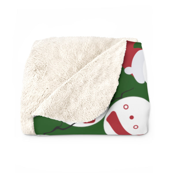 Dark Green White Red Christmas Cute Fluffy Snowman Print Cozy Sherpa Fleece Blanket-Blanket-Heidi Kimura Art LLC