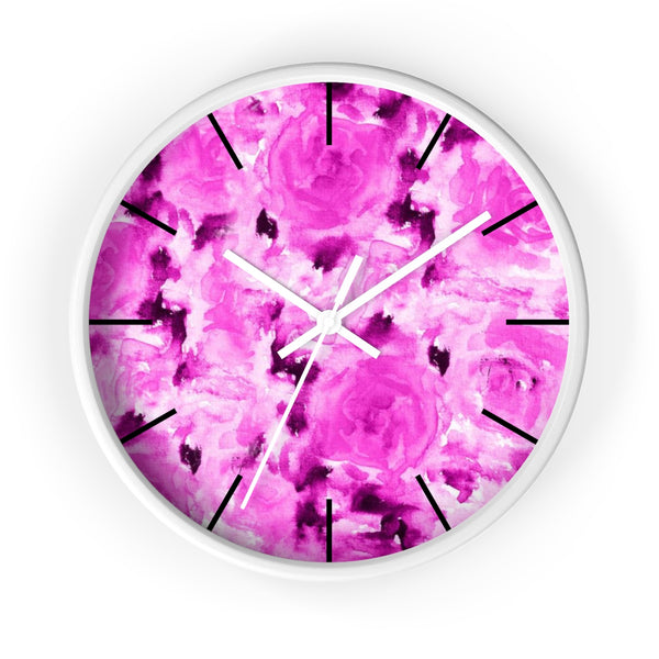 Pink Bubble Gum Rose Floral Rose 10 Inch Diameter Wall Clock - Made in USA-Wall Clock-White-White-Heidi Kimura Art LLC