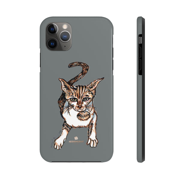 Grey Cat Phone Case, Peanut Meow Cat Designer Case Mate Tough Phone Cases-Printed in USA - Heidikimurart Limited 