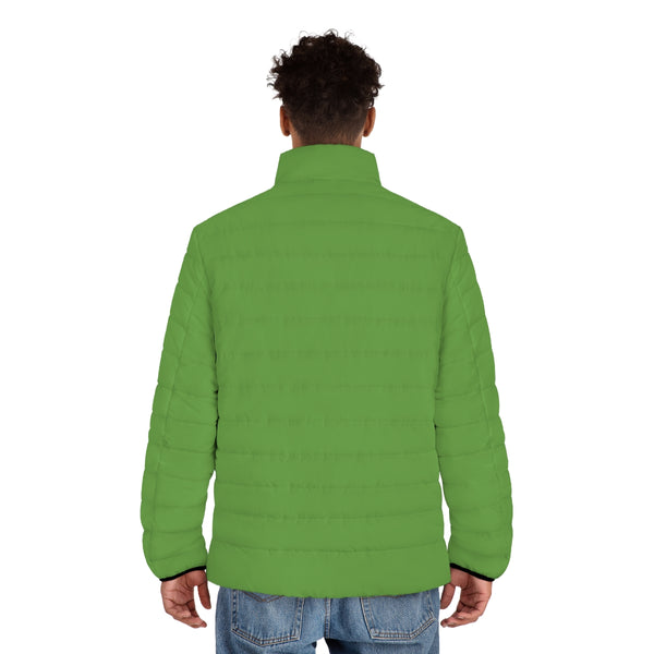 Light Green Color Men's Jacket, Solid Green Color Casual Men's Winter Jacket, Best Modern Minimalist Classic Green Color Regular Fit Polyester Men's Puffer Jacket With Stand Up Collar (US Size: S-2XL)