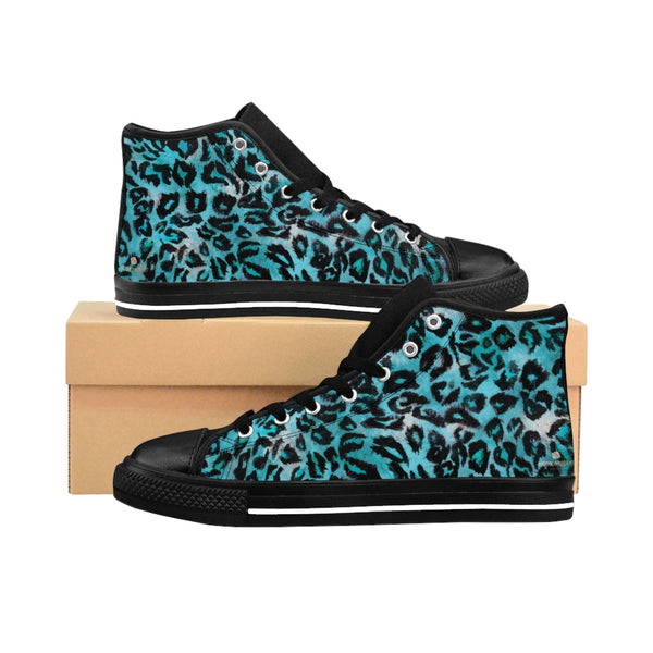 Light Blue Leopard Women's Sneakers, Animal Print High-top Fashion Ladies Tennis Shoes-Shoes-Printify-Heidi Kimura Art LLCBlue Leopard Women's Sneakers, Animal Print 5" Calf Height Women's High-Top Sneakers Running Canvas Shoes (US Size: 6-12)