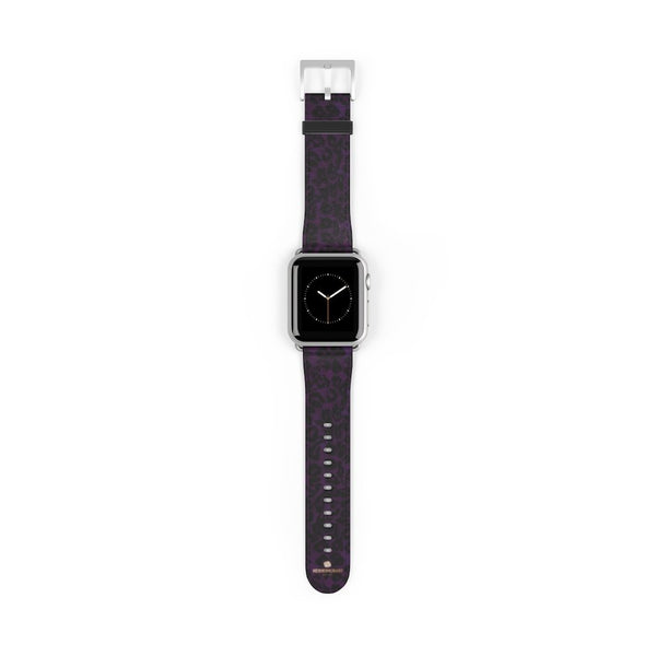 Purple Leopard Animal Print 38mm/42mm Watch Band For Apple Watch- Made in USA-Watch Band-38 mm-Silver Matte-Heidi Kimura Art LLC