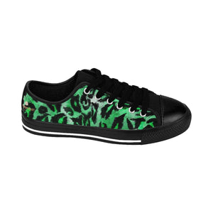 Green Leopard Animal Print Premium Men's Low Top Canvas Sneakers Running Shoes-Men's Low Top Sneakers-Black-US 9-Heidi Kimura Art LLC