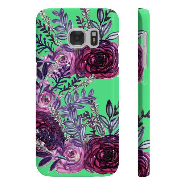Lime Green Slim iPhone/ Samsung Galaxy Floral Purple Rose Phone Case, Made in UK-Phone Case-Samsung Galaxy S7 Slim-Glossy-Heidi Kimura Art LLC
