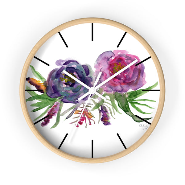 Purple Garden Fairy Rose Floral Rose 10 inch Diameter Wall Clock - Made in USA-Wall Clock-Wooden-White-Heidi Kimura Art LLC