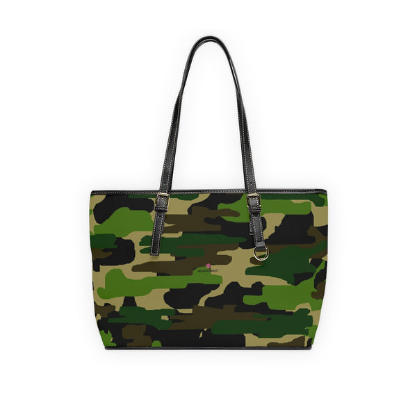 Green Camo Tote Bag, PU Leather Shoulder Hand Work Bag
