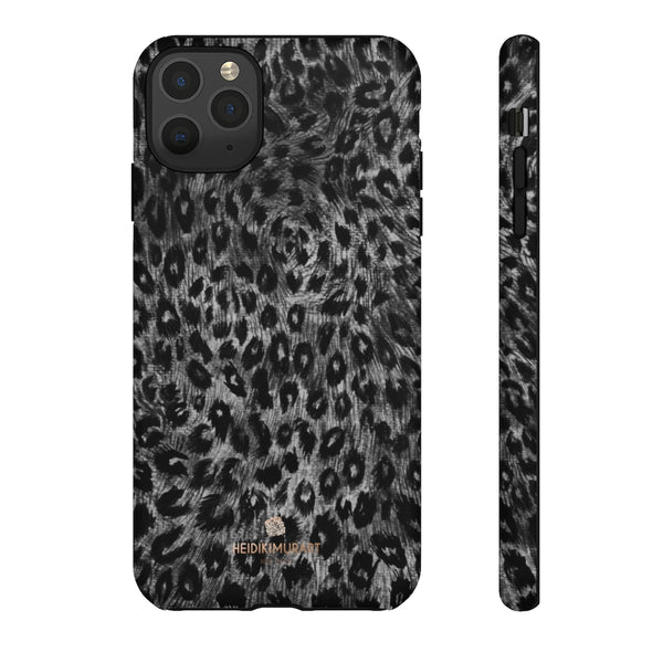 Grey Leopard Animal Print Tough Cases, Designer Phone Case-Made in USA-Phone Case-Printify-iPhone 11 Pro Max-Matte-Heidi Kimura Art LLC