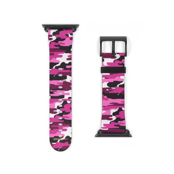 Pink White Camo Army Print 38mm/42mm Watch Band For Apple Watch- Made in USA-Watch Band-Heidi Kimura Art LLC