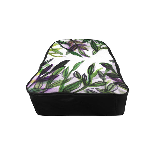 Green Tropical Leaf Print Bag, Purple Tropical Leaves Print School Backpack School Bag-Backpack-Heidi Kimura Art LLC