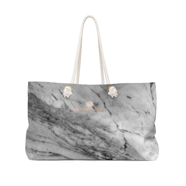 White Marble Print Designer 24"x13" Overnight Weekender Bag-Made in USA-Weekender Bag-24x13-Heidi Kimura Art LLC