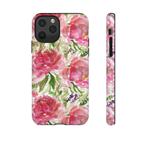 Pink Rose Floral Phone Case, Watercolor Flower Print Tough Designer Phone Case -Made in USA-Phone Case-Printify-iPhone 11 Pro-Glossy-Heidi Kimura Art LLC