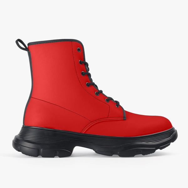 Red Unisex Winter Boots, Best Casual Leather Chunky Boots