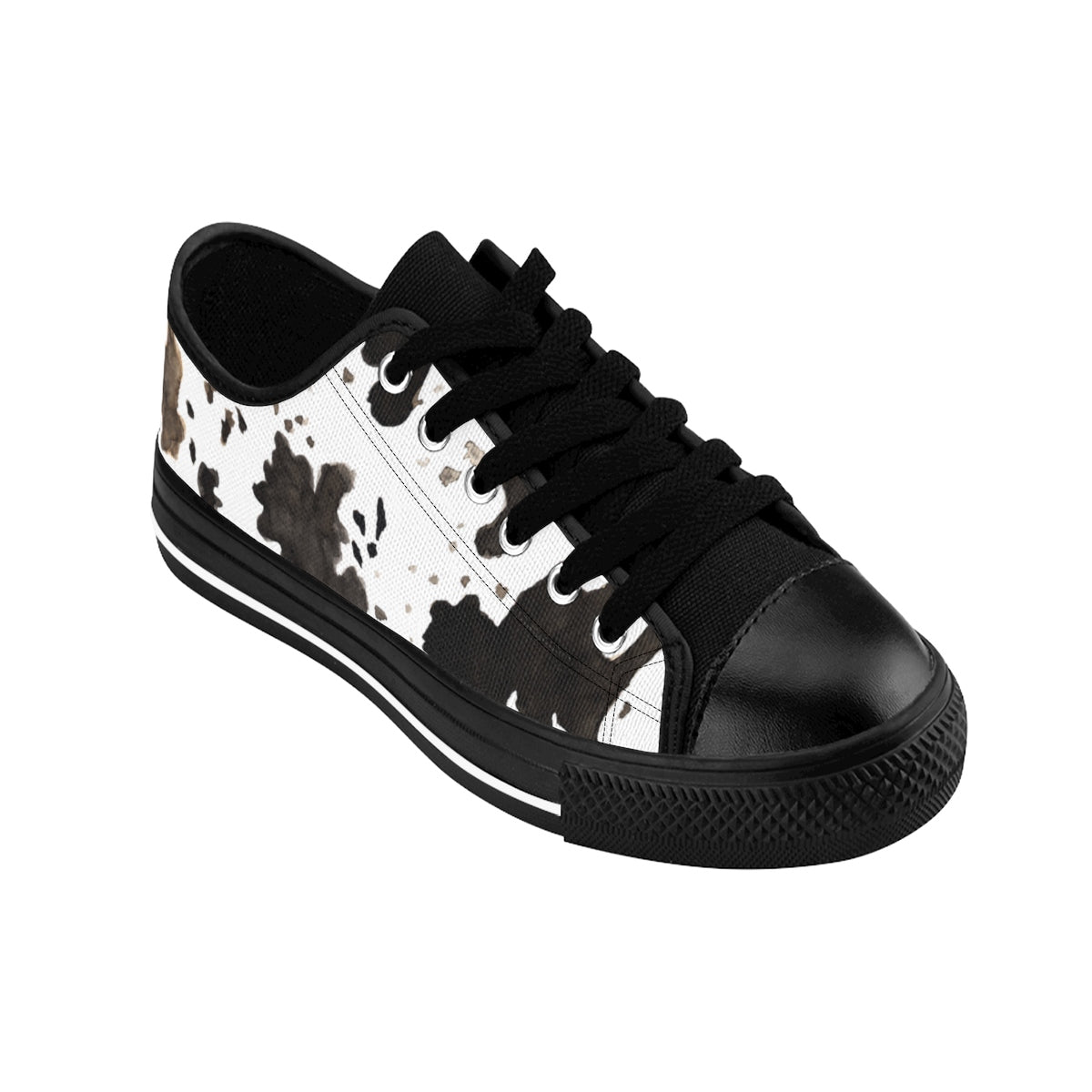 Moo Cow Print Animal Artistic Men's Low Top Nylon Canvas Sneakers Tennis Shoes-Men's Low Top Sneakers-Black-US 9-Heidi Kimura Art LLC