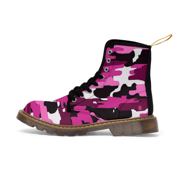 Pink Camo Women's Boots, Army Military Print Best Winter Laced Up Canvas Boots For Women (US Size 6.5-11)