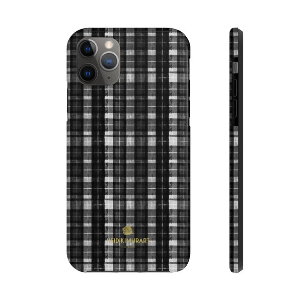 Black White Plaid Phone Case, Tartan Print Case Mate Tough Phone Cases-Made in USA - Heidikimurart Limited 