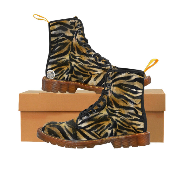 Cool Tiger Stripe Animal Print Designer Women's Winter Lace-up Toe Cap Boots Shoes-Women's Boots-Heidi Kimura Art LLC