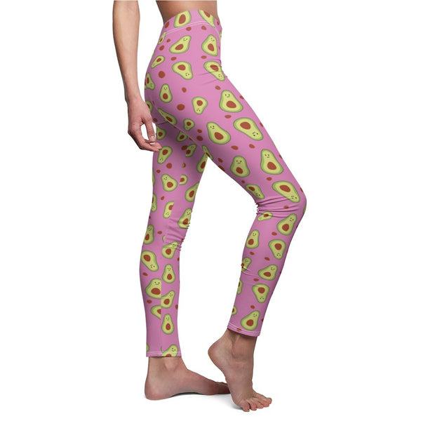 Light Pink Green Avocado Cute Print Women's Dressy Long Casual Leggings- Made in USA-Casual Leggings-Heidi Kimura Art LLC