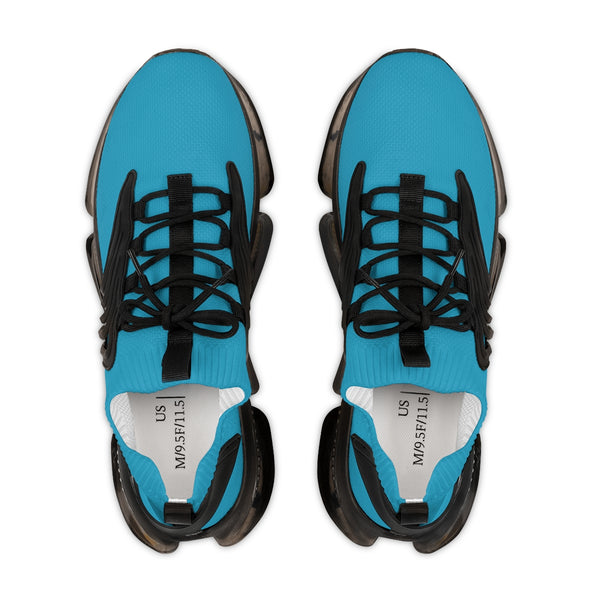 Turquoise Blue Color Men's Shoes, Solid Turquoise Blue Color Best Comfy Men's Mesh-Knit Designer Premium Laced Up Breathable Comfy Sports Sneakers Shoes (US Size: 5-12)