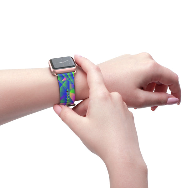 Blue Diamond Geometric Print 38mm/42mm Watch Band For Apple Watch- Made in USA-Watch Band-Heidi Kimura Art LLC