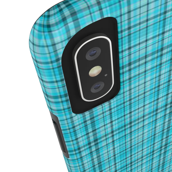 Blue Plaid Print Phone Case, Tartan Print Case Mate Tough Phone Cases-Made in USA - Heidikimurart Limited 