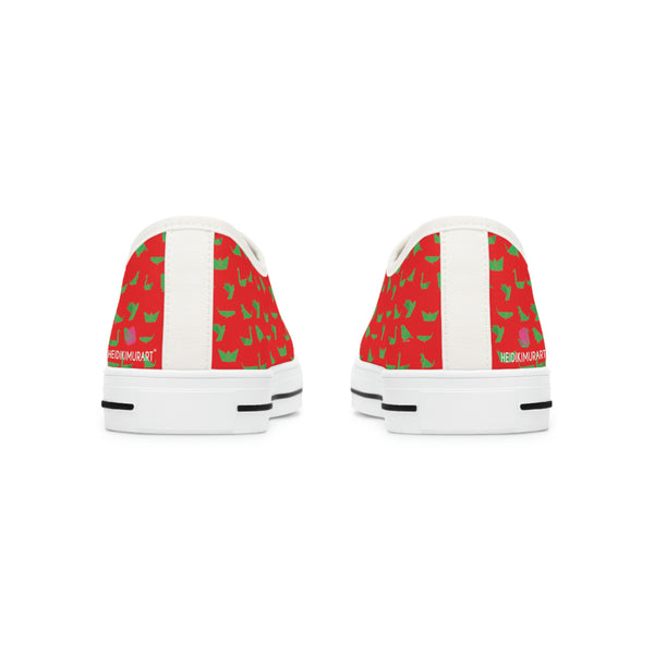Red Green Cranes Ladies' Sneakers, Women's Low Top Sneakers Best Quality Canvas Sneakers (US Size: 5.5-12)