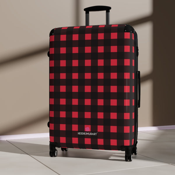 Buffalo Red Plaid Print Suitcases, Buffalo Plaid&nbsp;Print Designer Suitcase With TSA-approved&nbsp;Lock, Best&nbsp;Suitcase Luggage (Small, Medium, Large)&nbsp;Unique Cute Spacious Versatile and Lightweight Carry-On or Checked In Suitcase, Best&nbsp;Personal Superior Designer Adult's Travel Bag Custom Luggage - Gift For Him or Her - Made in USA/ UK