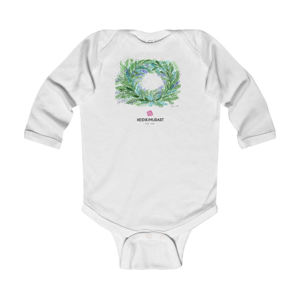 French Lavender Floral Print Baby's Infant Long Sleeve Bodysuit - Made in UK-Kids clothes-White-12M-Heidi Kimura Art LLC