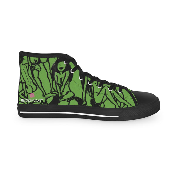 Green Nude Art Men's High Tops, Modern Minimalist Best Men's High Top Sneakers