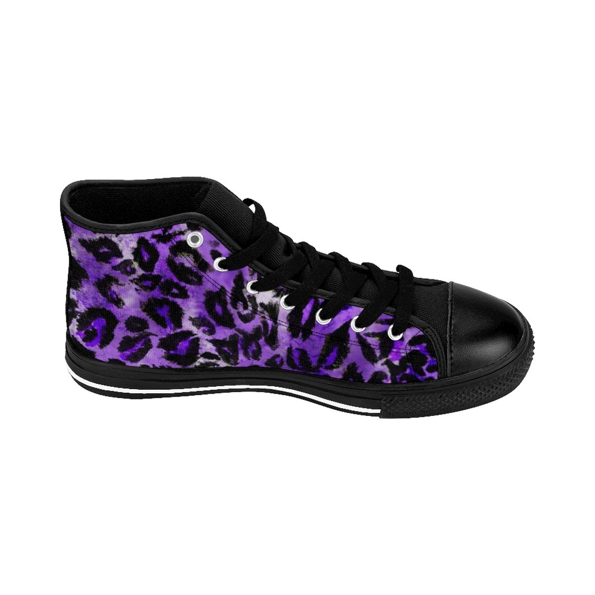 Purple Leopard Animal Print Premium Men's High-top Fashion Sneakers Shoes-Men's High Top Sneakers-Black-US 9-Heidi Kimura Art LLC