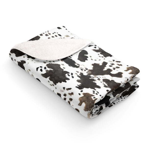 Cow Print White Brown Black Fluffy Warm Cozy Sherpa Fleece Blanket-Blanket-50x60-Heidi Kimura Art LLC