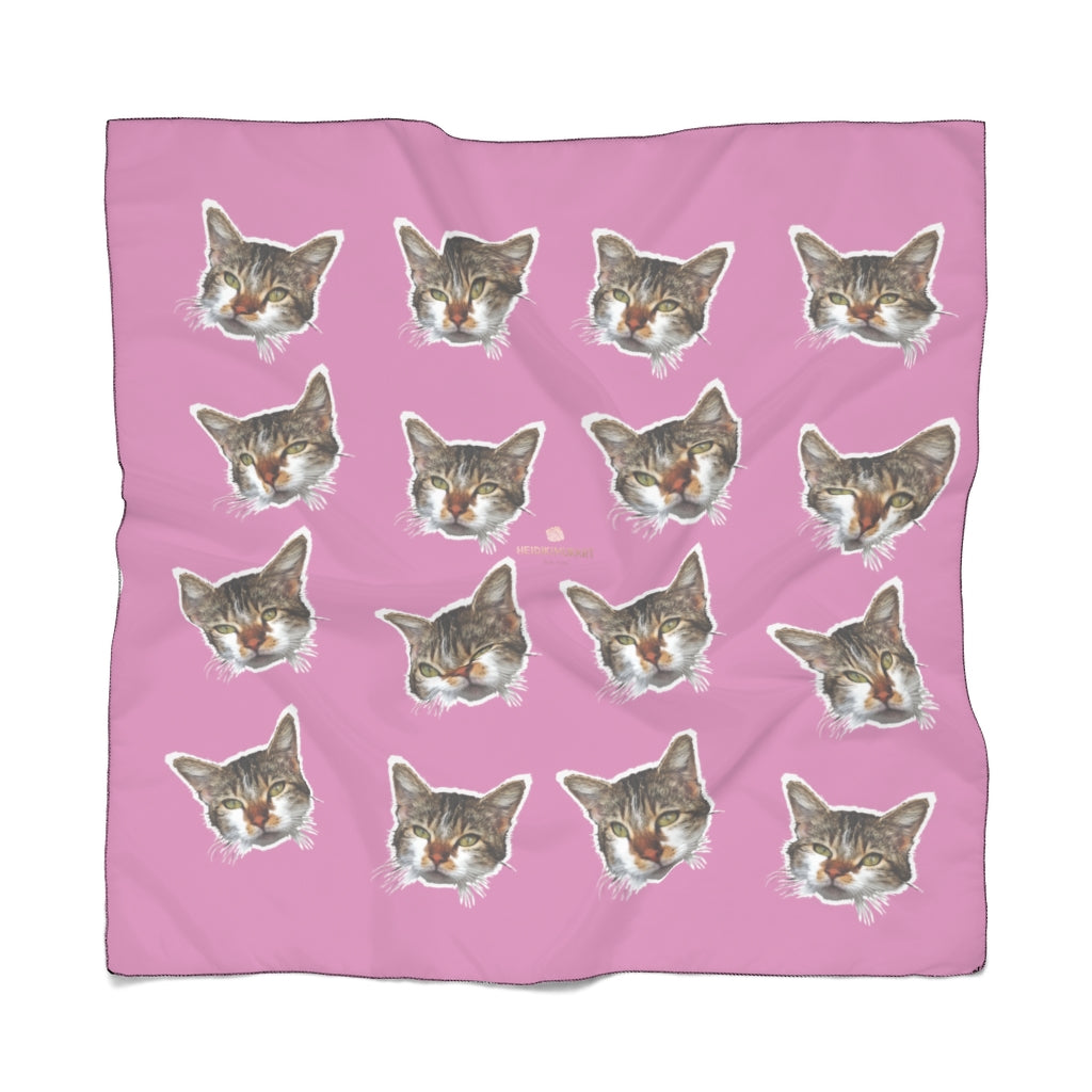 Pink Cat Print Poly Scarf, Women's Fashion Accessories For Men/Women- Made in USA-Accessories-Printify-Poly Chiffon-25 x 25 in-Heidi Kimura Art LLC