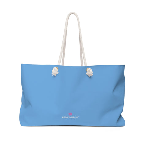 Light Blue Color Weekender Bag, Solid Blue Color Simple Modern Essential Best Oversized Designer 24"x13" Large Casual Weekender Bag - Made in USA