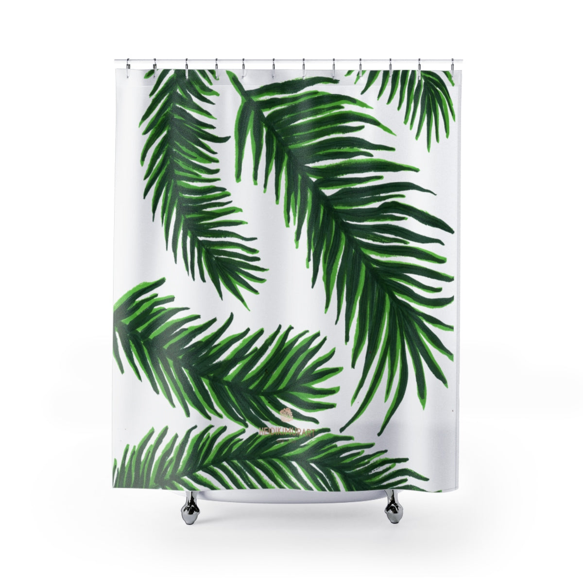 White Green Jungle Style Tropical Palm Tree Leaf Print Shower Curtains- Printed in USA-Shower Curtain-71" x 74"-Heidi Kimura Art LLC White Green Jungle Shower Curtains, Premium and Modern White and Green Tropical Tree Palm Leaf Print Designer Shower Curtains - Printed in USA, Premium Bathroom Shower Curtains, Home Decor, Large 100% Polyester 71x74 inches Shower Curtains, Bathroom Shower Curtains, Jungle Hawaiian Summer Nature Print