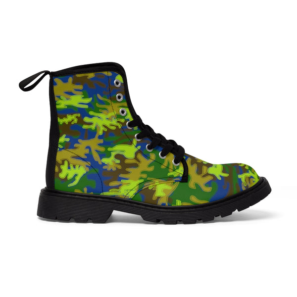 Blue Green Camouflage Women's Boots, Blue Green Army Military Print Casual Fashion Gifts, Camo Shoes For Veteran Wife or Mom or Girlfriends, Combat Boots, Designer Women's Winter Lace-up Toe Cap Hiking Boots Shoes For Women (US Size 6.5-11)