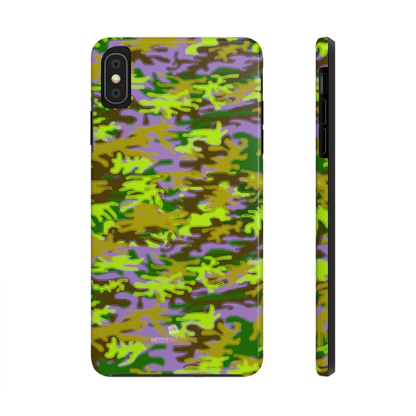 Purple Green Camo iPhone Case, Case Mate Tough Samsung Galaxy Phone Cases-Phone Case-Printify-iPhone XS MAX-Heidi Kimura Art LLC