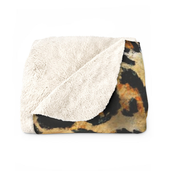 Brown Leopard Spots Animal Print Designer Sherpa Fleece Blanket-Made in USA-Blanket-Heidi Kimura Art LLC
