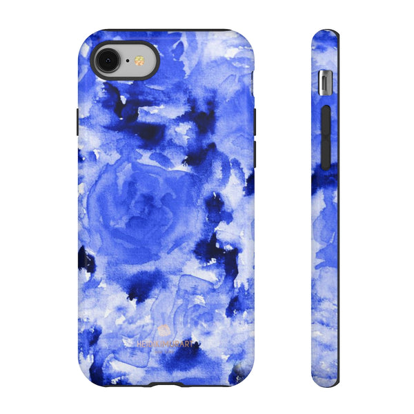 Blue Floral Print Phone Case, Roses Tough Designer Phone Case -Made in USA-Phone Case-Printify-iPhone 8-Glossy-Heidi Kimura Art LLC