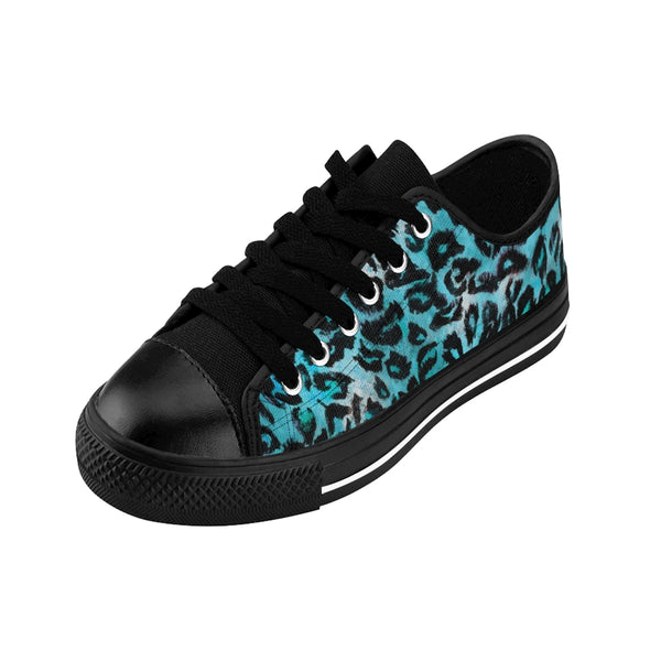 Blue Leopard Print Women's Sneakers, Bright Blue Animal Print Fashion Tennis Canvas Shoes For Ladies