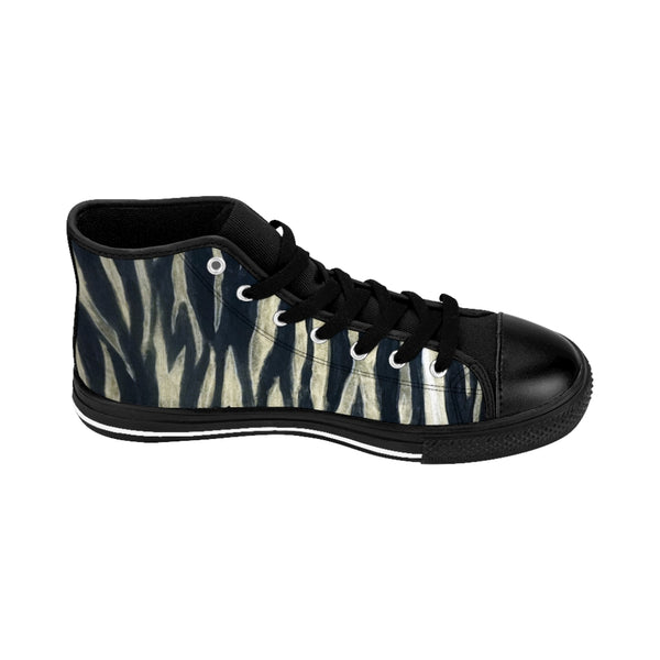 Tiger Striped Men's High-tops, Animal Print Designer Men's Shoes, Men's High Top Sneakers US Size 6-14, Mens High Top Casual Shoes, Unique Fashion Tennis Shoes, Mens Modern Footwear (US Size: 6-14)