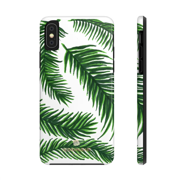 White Tropical Print Phone Case, Palm Leaf Case Mate Tough Phone Cases-Made in USA - Heidikimurart Limited 