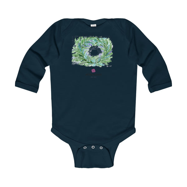 French Lavender Floral Print Baby's Infant Long Sleeve Bodysuit - Made in UK-Kids clothes-Navy-12M-Heidi Kimura Art LLC