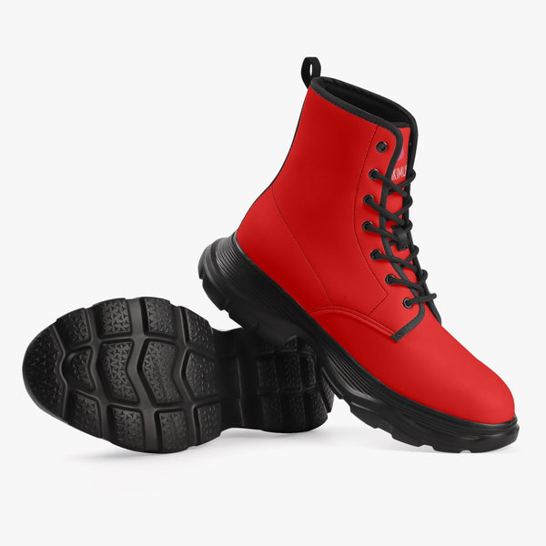 Red Unisex Winter Boots, Best Casual Leather Chunky Boots