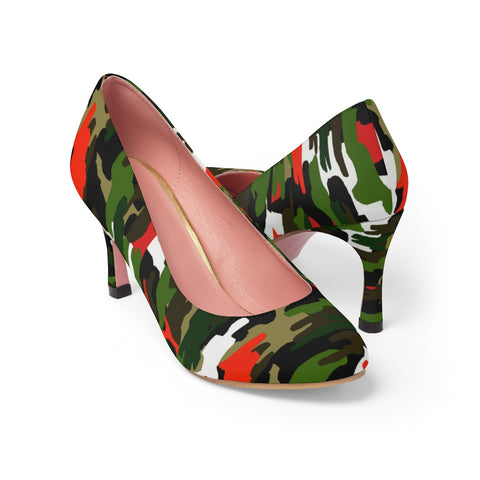 Red Green Army Camo Camouflage Print Premium Women's 3" High Heels Shoes-3 inch Heels-US 7-Heidi Kimura Art LLC Red Green Army Camo Heels, Red & Green White Camo Military Army Print Premium Women's 3 inch Designer High Heels Shoes Stylish Pumps, Camouflage Heels, Camo Heels, Camo Shoes, Green Camo Heel, Army Camo High Heels, Camouflage High Heel Shoes (US Size: 5-11)