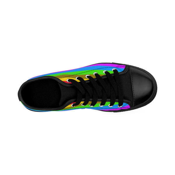 Rainbow Stripes Best Women's Sneakers, Gay Pride Horizontally Striped Printed Designer Best Fashion Low Top Canvas Lightweight Premium Quality Women's Sneakers (US Size: 6-12)